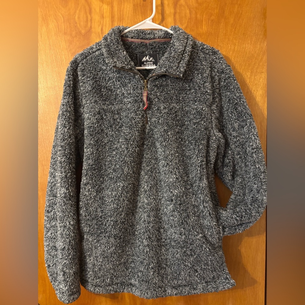 Alpine Sherpa Warm Blue Gray Fleece 1/4 Zip Pull Over Jacket Small Tribal Detail